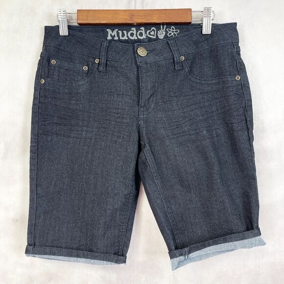 Mudd Low Rise Denim Bermuda Shorts Juniors Size 9 Dark Wash Retro Summer Y2K - Picture 1 of 8